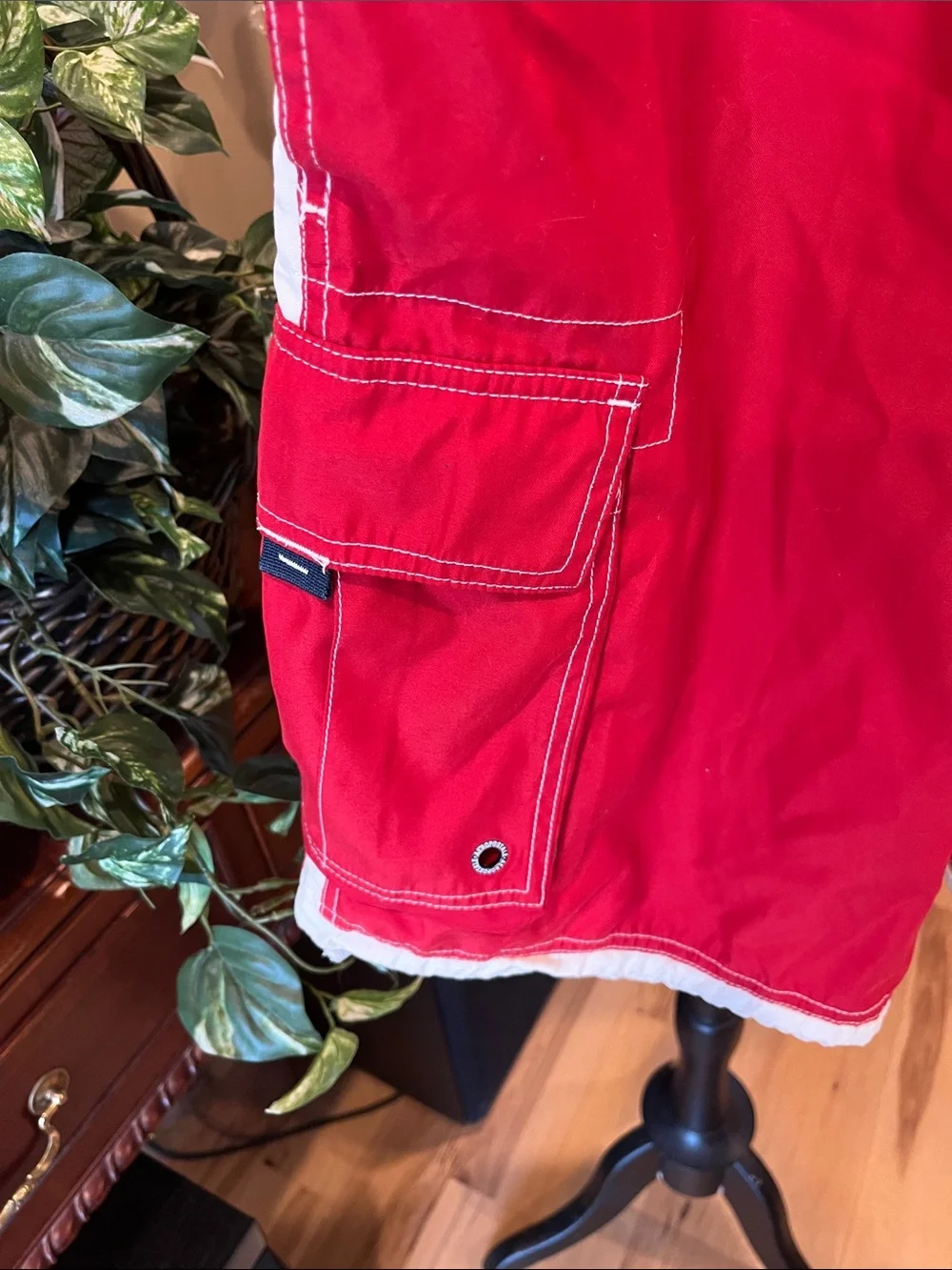 Aeropostale Retro Red Men’s Cargo Board Shorts with White Trim